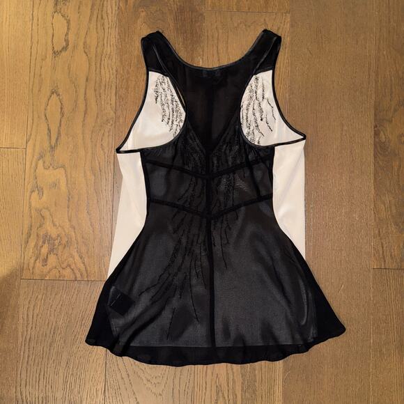 Vtg Bebe Y2K Silk Tank Top S Black Ivory Sequin Embellished Plunge V-Neck - Picture 2 of 6